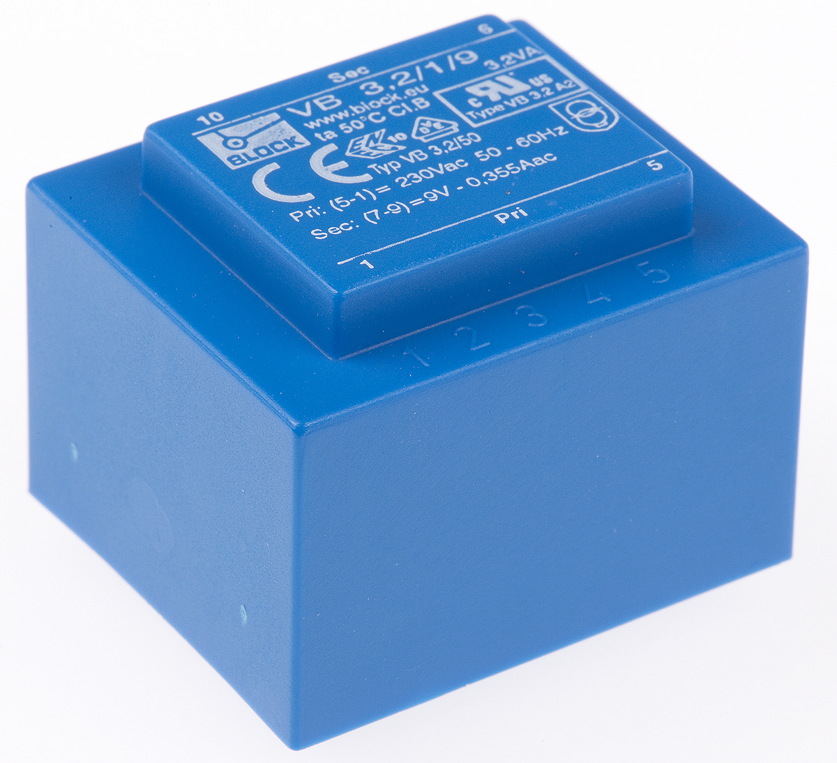 Block 9 V ac 1 Output Pin PCB Transformer, IEC 61558-2-1, DIN EN 61558-2-6, DIN EN 61558-2-1, C-UL-US, VDE 0570 part