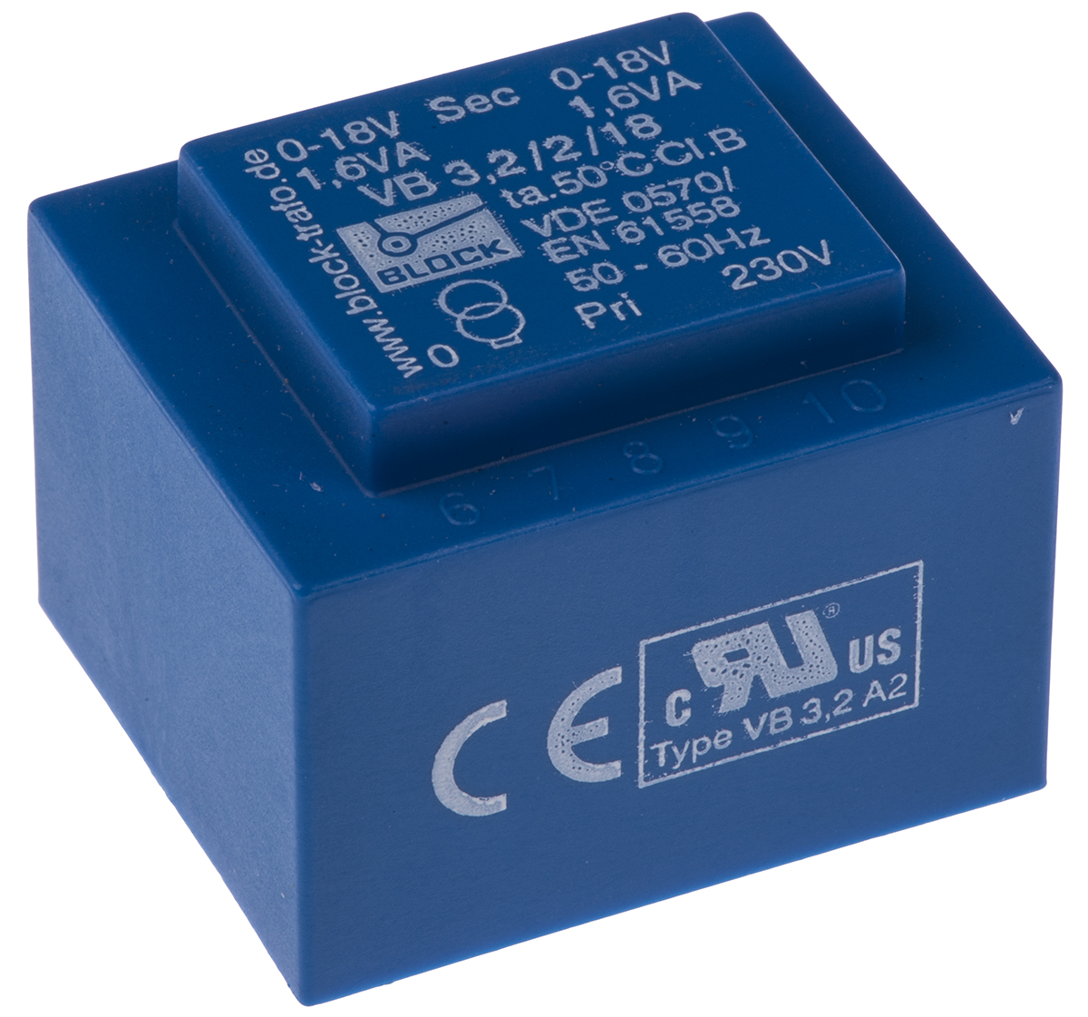 Block 18 V ac 2 Output Through Hole PCB Transformer, VDE, UL 3.2 VA