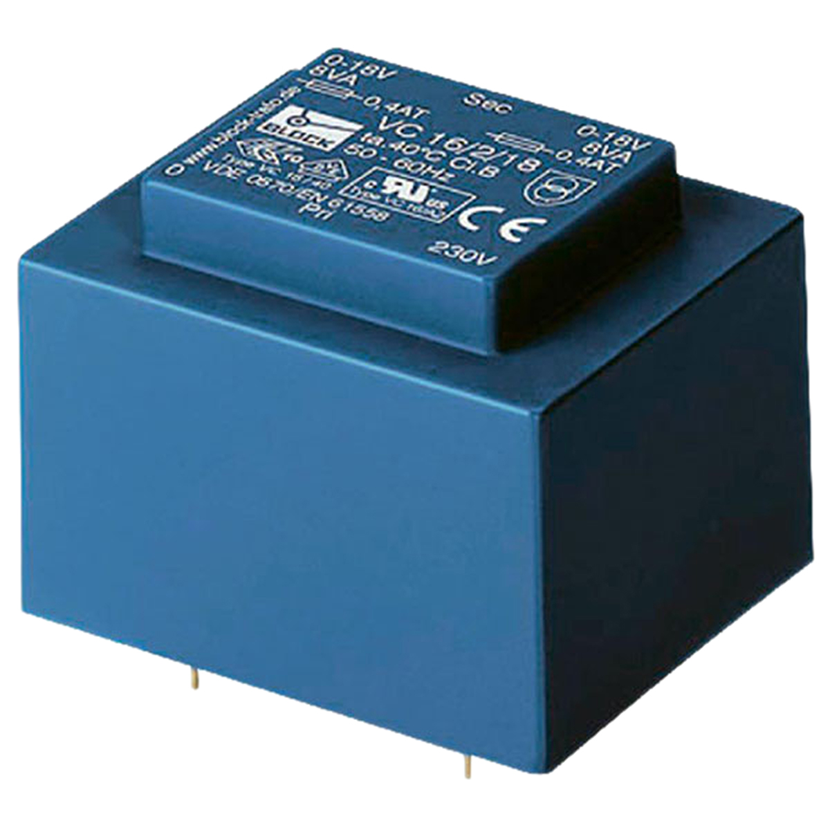 Block 2 x 24 V ac 2 Output Pin PCB Transformer, cURus, VDE 0570 Teil 2-1, DIN EN 61558-2-1, EN 61558-2-1, VDE, CSA 22.2