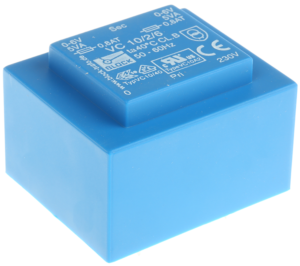 Block 6 V ac 2 Output Through Hole PCB Transformer, VDE, UL 10 VA