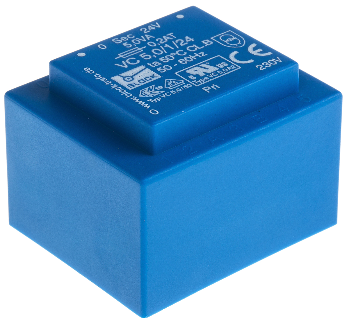 Block 24 V ac 1 Output Pin PCB Transformer, C-UL-US, ENEC 10 (VDE) 5 VA