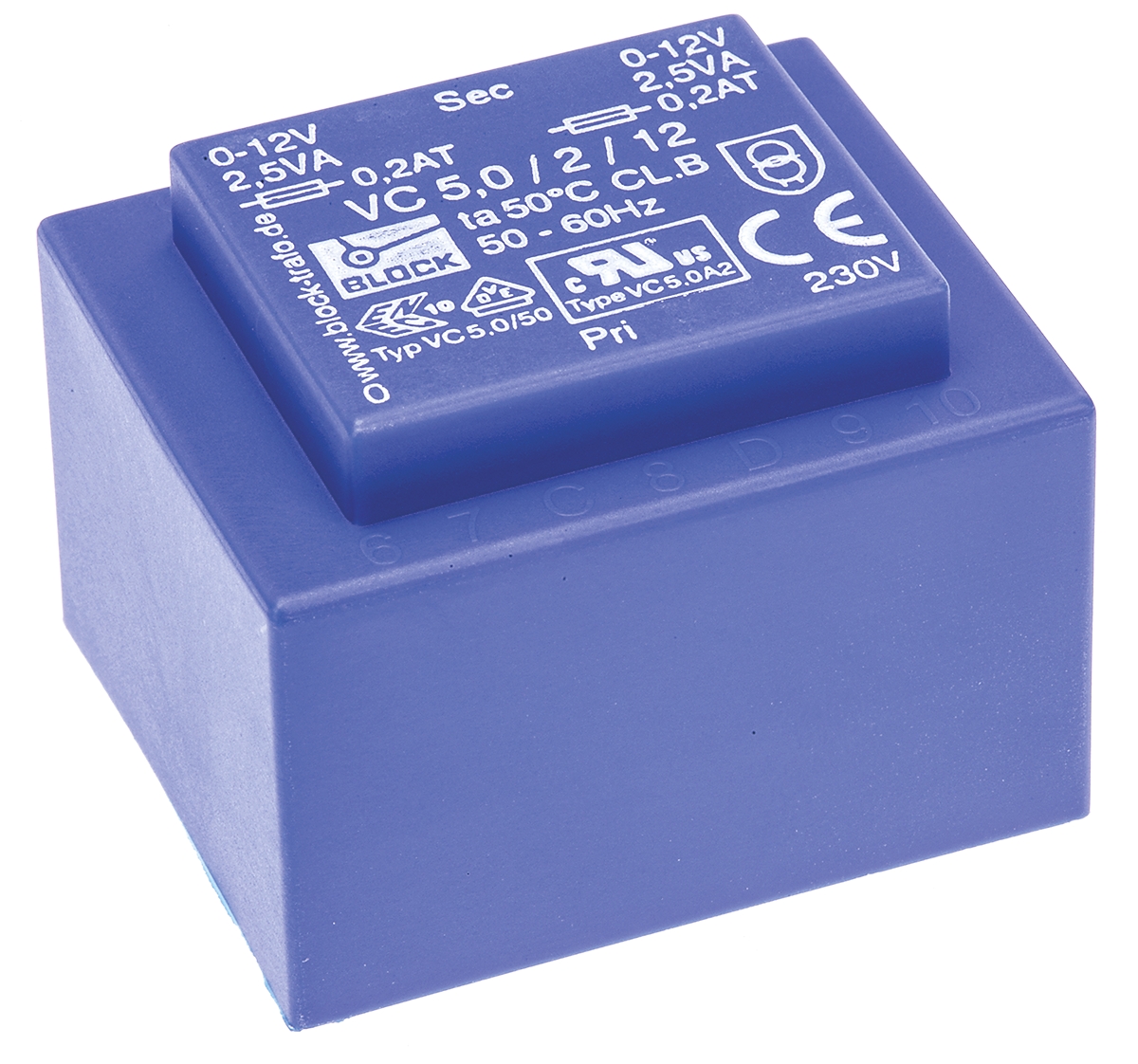 Block 2 x 12 V ac 2 Output Pin PCB Transformer, EN 61558-2-6, CSA 22.2 No.66, UL 5085-1/-2, IEC 61558-2-6, DIN EN