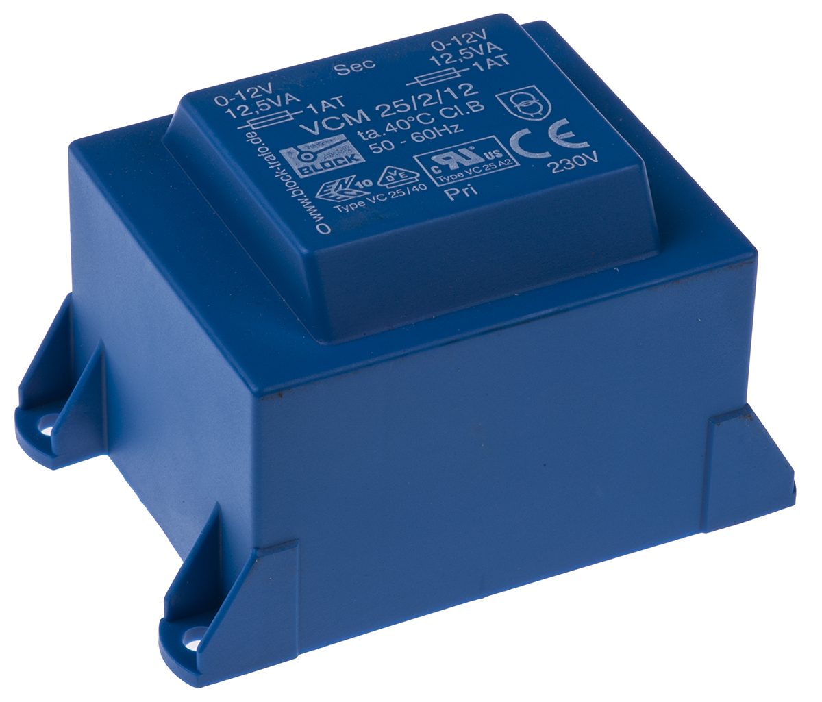 Block 12 V ac 2 Output Pin PCB Transformer, ENEC 10 (VDE), C-UL-US 16 VA