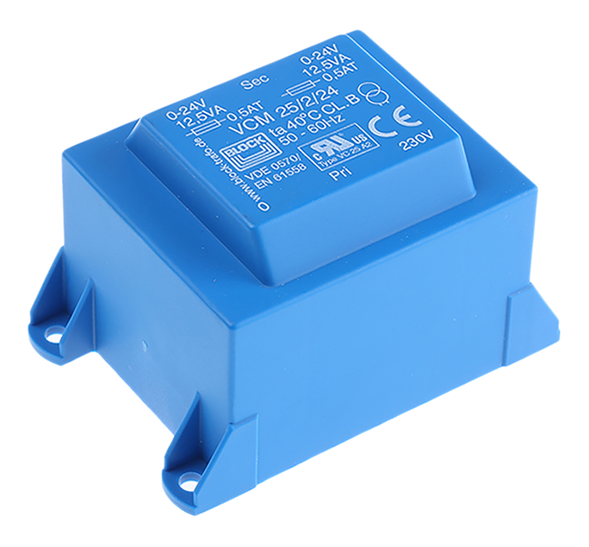 Block 24 V ac 2 Output Through Hole PCB Transformer, VDE, UL 25 VA