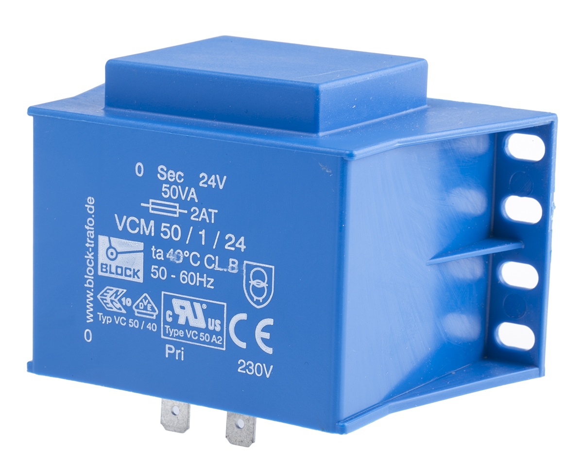 Block 24 V ac 1 Output Through Hole PCB Transformer, C-UL-US, ENEC 10 (VDE) 50 VA