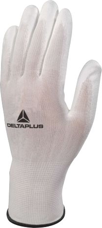 Delta Plus VE702P White Polyurethane Work Gloves, Size 10, Polyurethane Coating