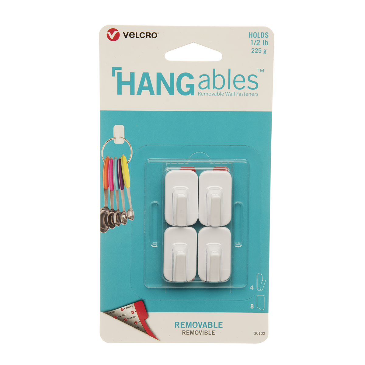 Velcro Hangables White 225 g Adhesive Hook x 4 Per Pack