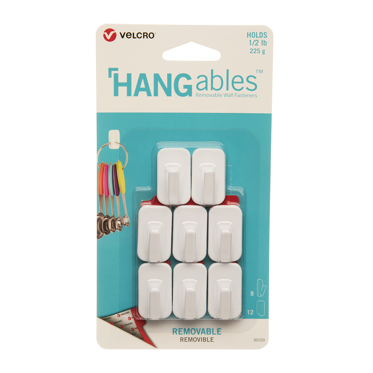 Velcro Hangables White 225 g Adhesive Hook x 8