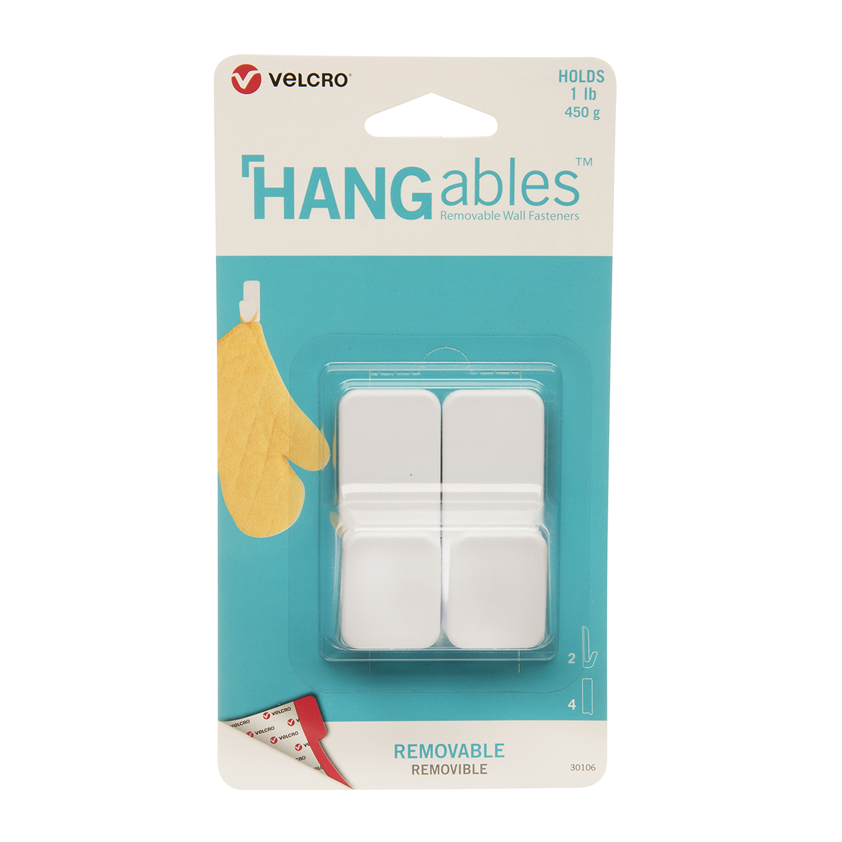 Velcro Hangables White 450 g Adhesive Hook x 2