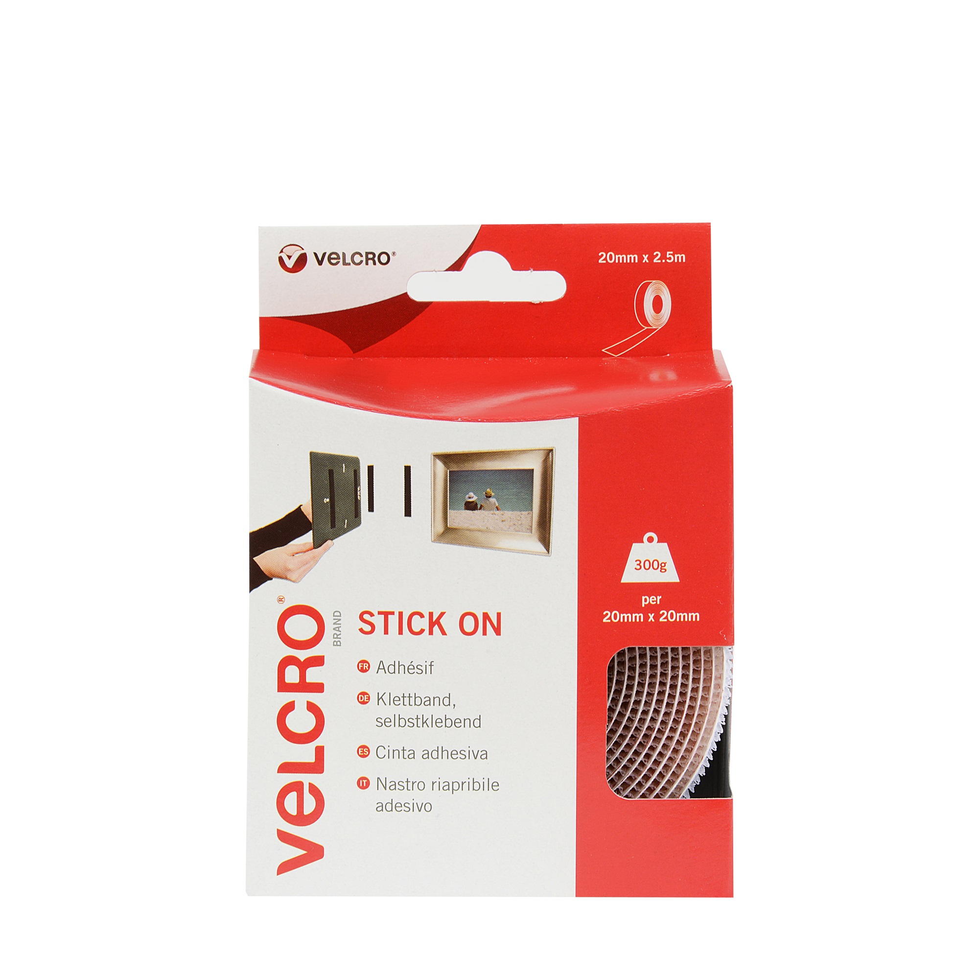 vel-ec60214 Velcro White Hook & Loop Tape, 20mm x 2.5 m