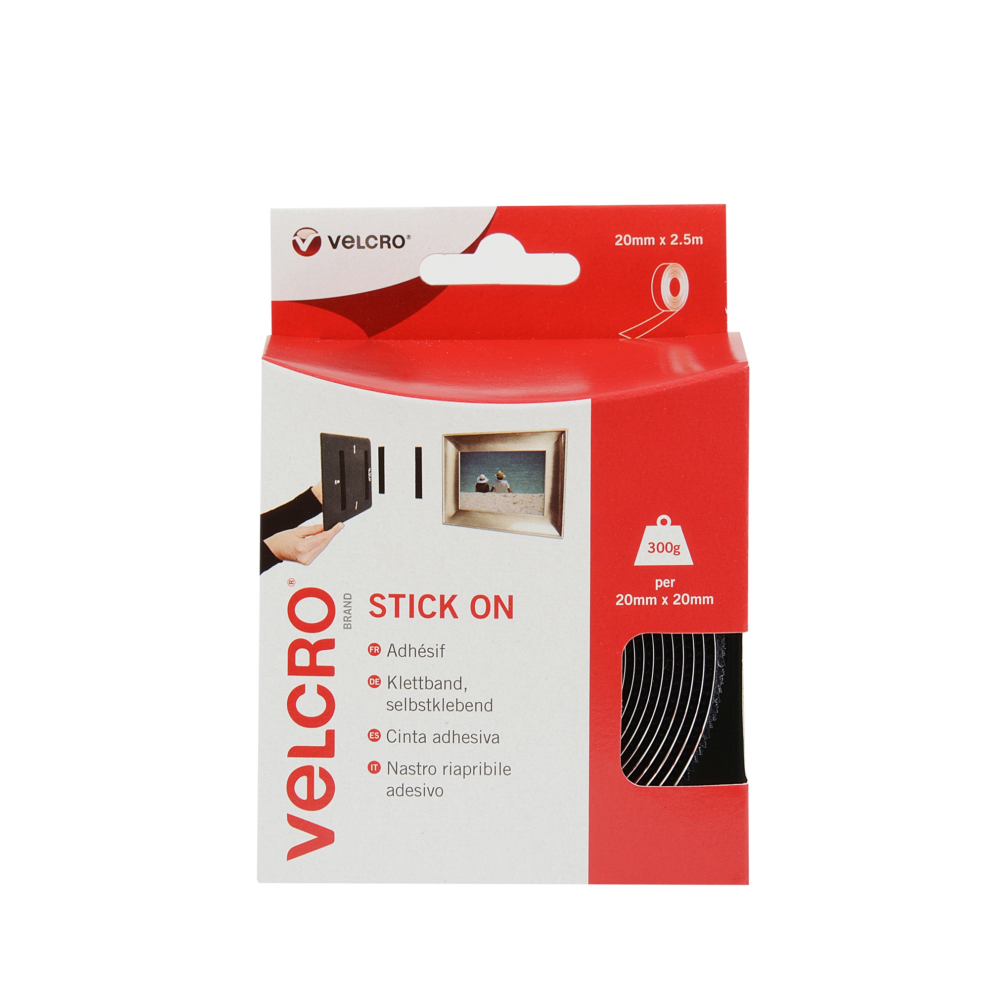 vel-ec60215 Velcro Black Hook & Loop Tape, 20mm x 2.5 m