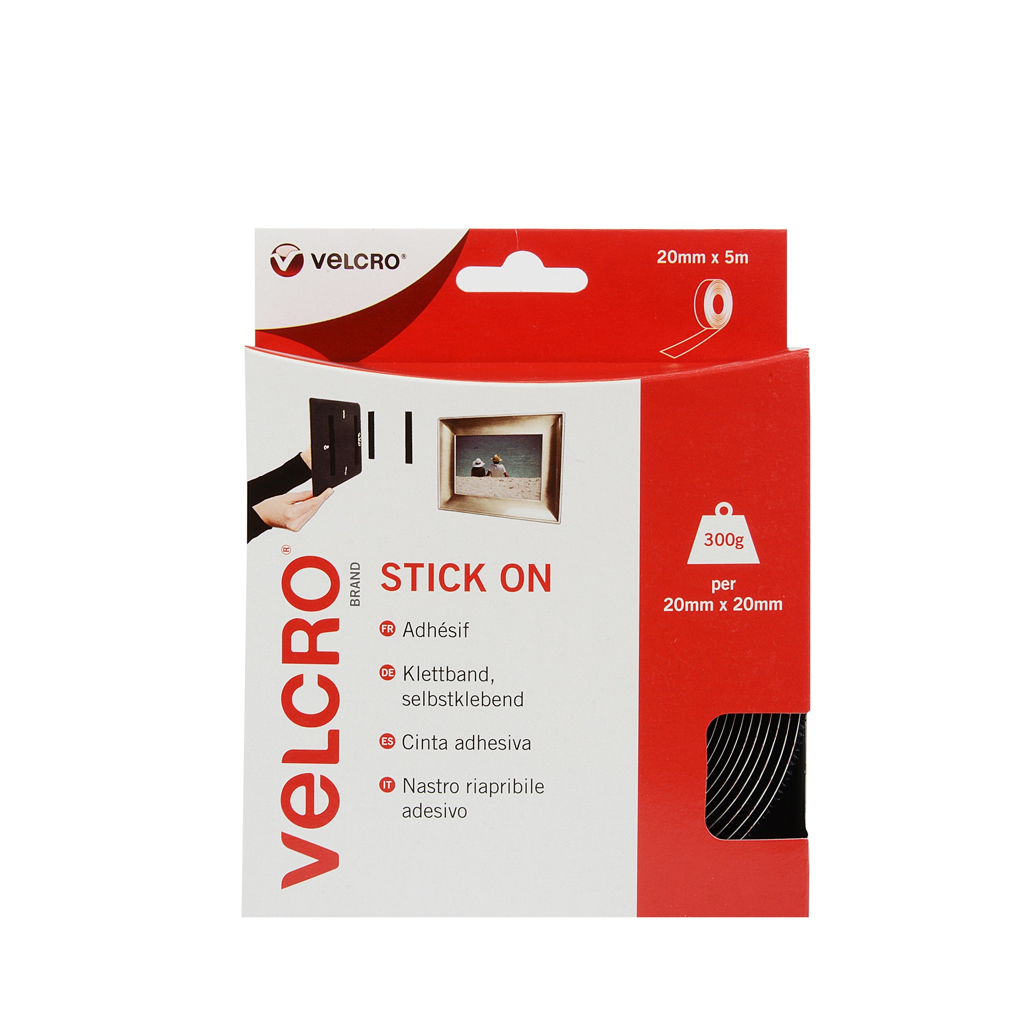 vel-ec60217 Velcro Black Hook & Loop Tape, 20mm x 5 m