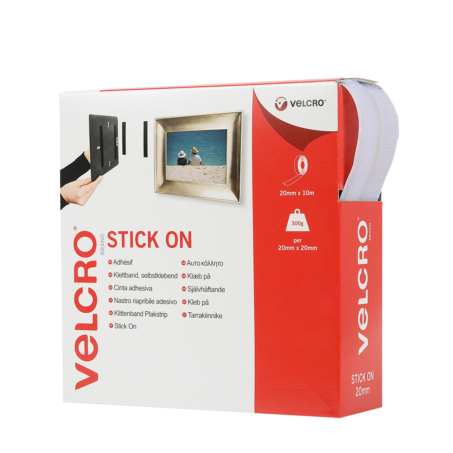 vel-ec60219 Velcro White Hook & Loop Tape, 20mm x 10 m