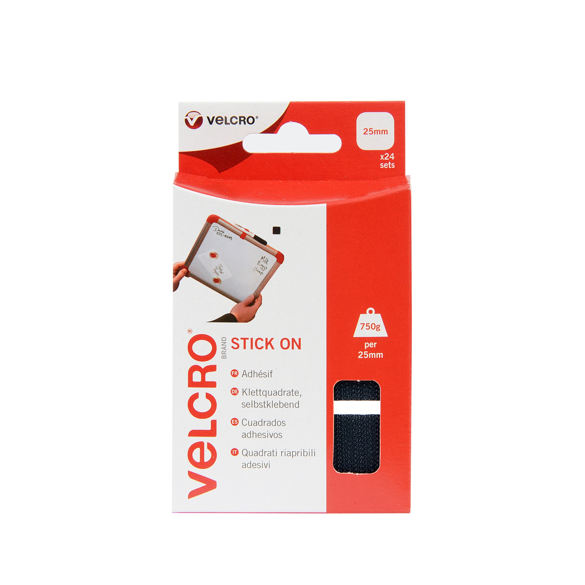 vel-ec60236 Velcro Black Hook & Loop Tape, 25mm x 25 mm