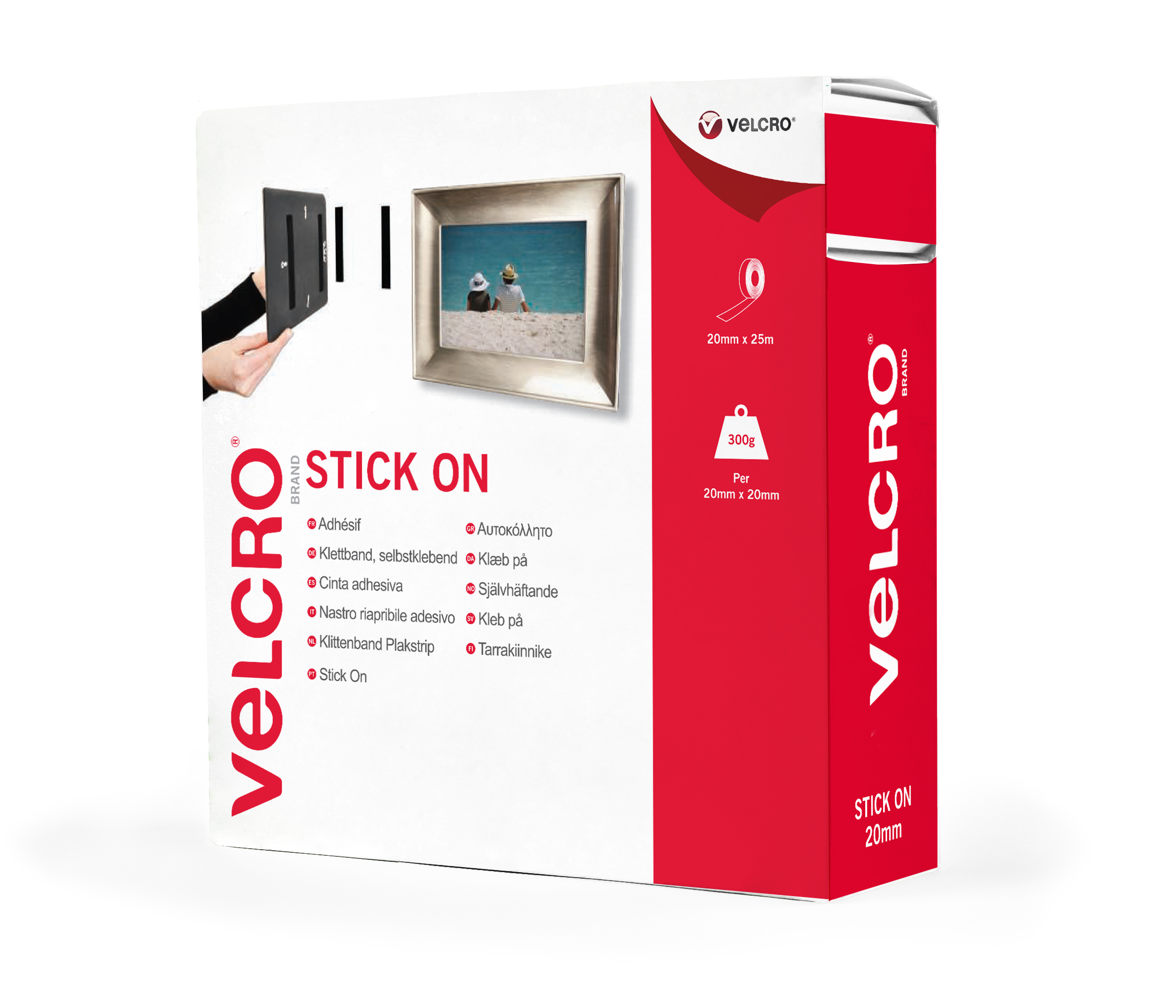 vel-ec60354 Velcro White Hook & Loop Tape, 20mm x 25 m