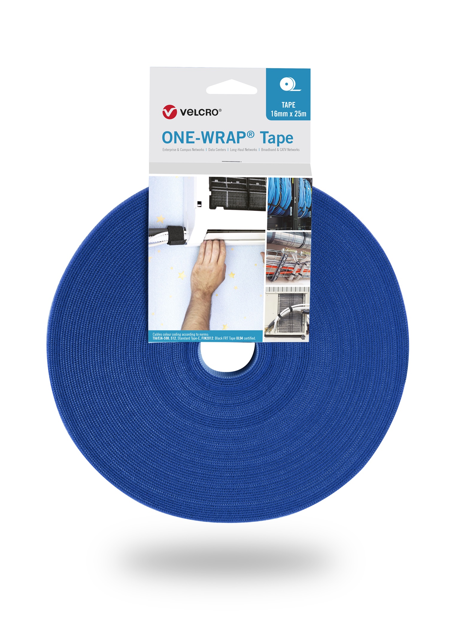 vel-ow64129 Velcro Blue Reclosable Fastener, 16mm x 25 m