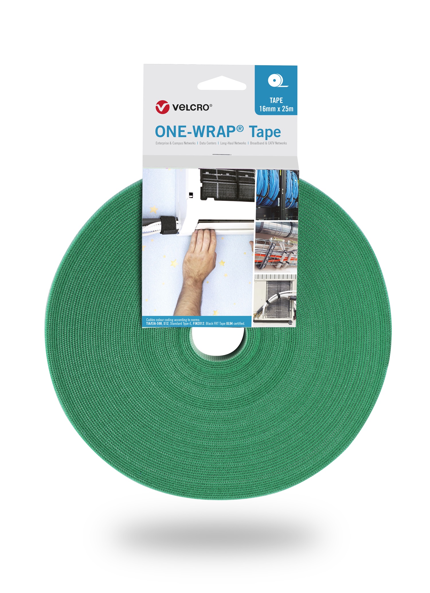 vel-ow64132 Velcro Green Reclosable Fastener, 16mm x 25 m