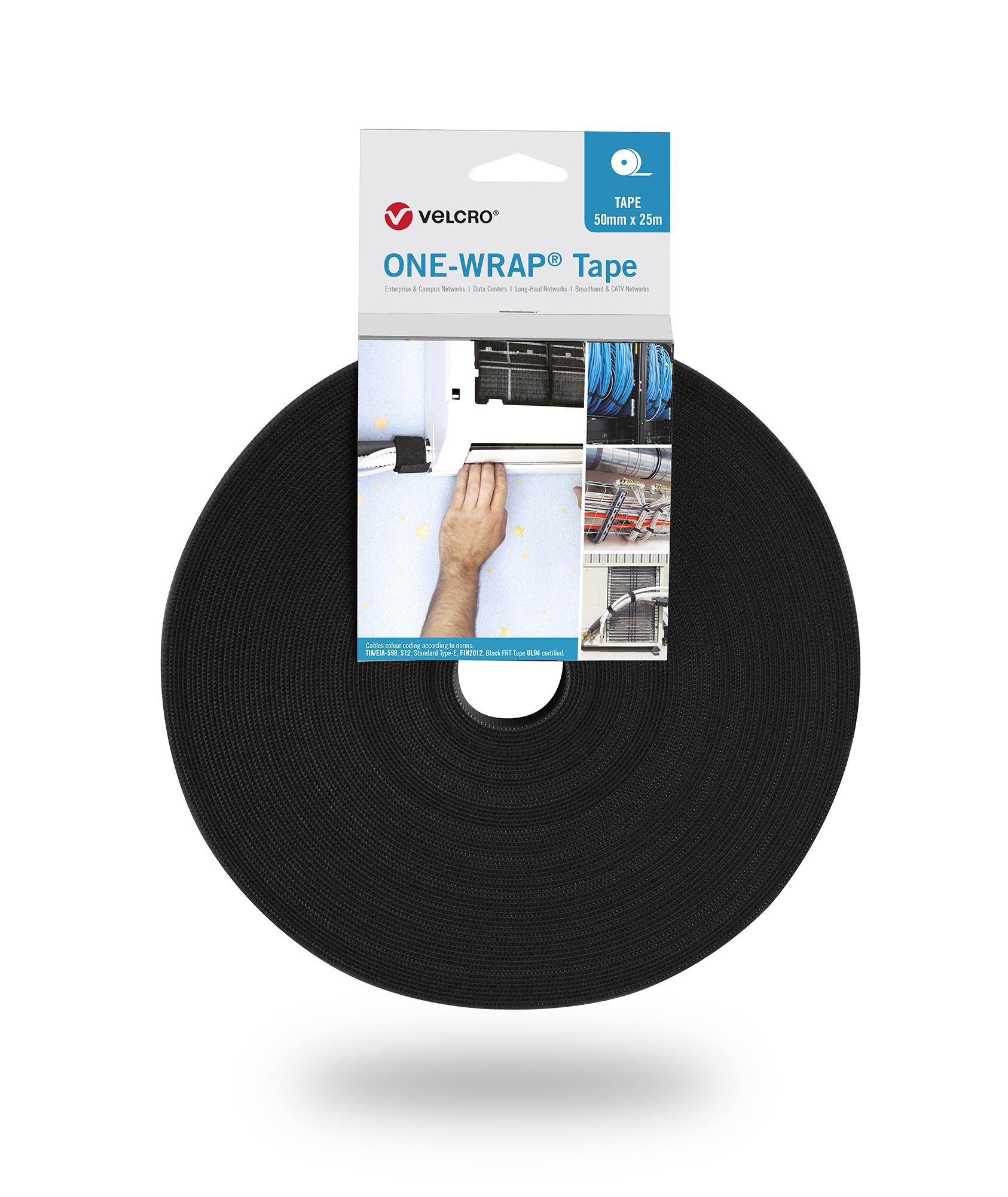 vel-ow64179 Velcro Black Reclosable Fastener, 50mm x 25 m