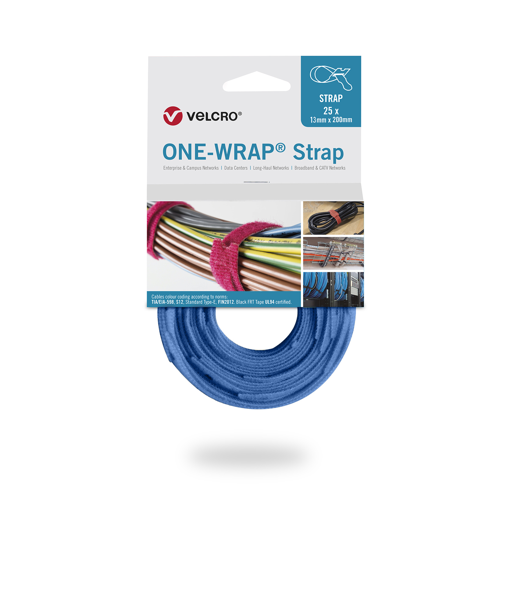vel-ow64303 Velcro Blue Reclosable Fastener, 13mm x 200 mm