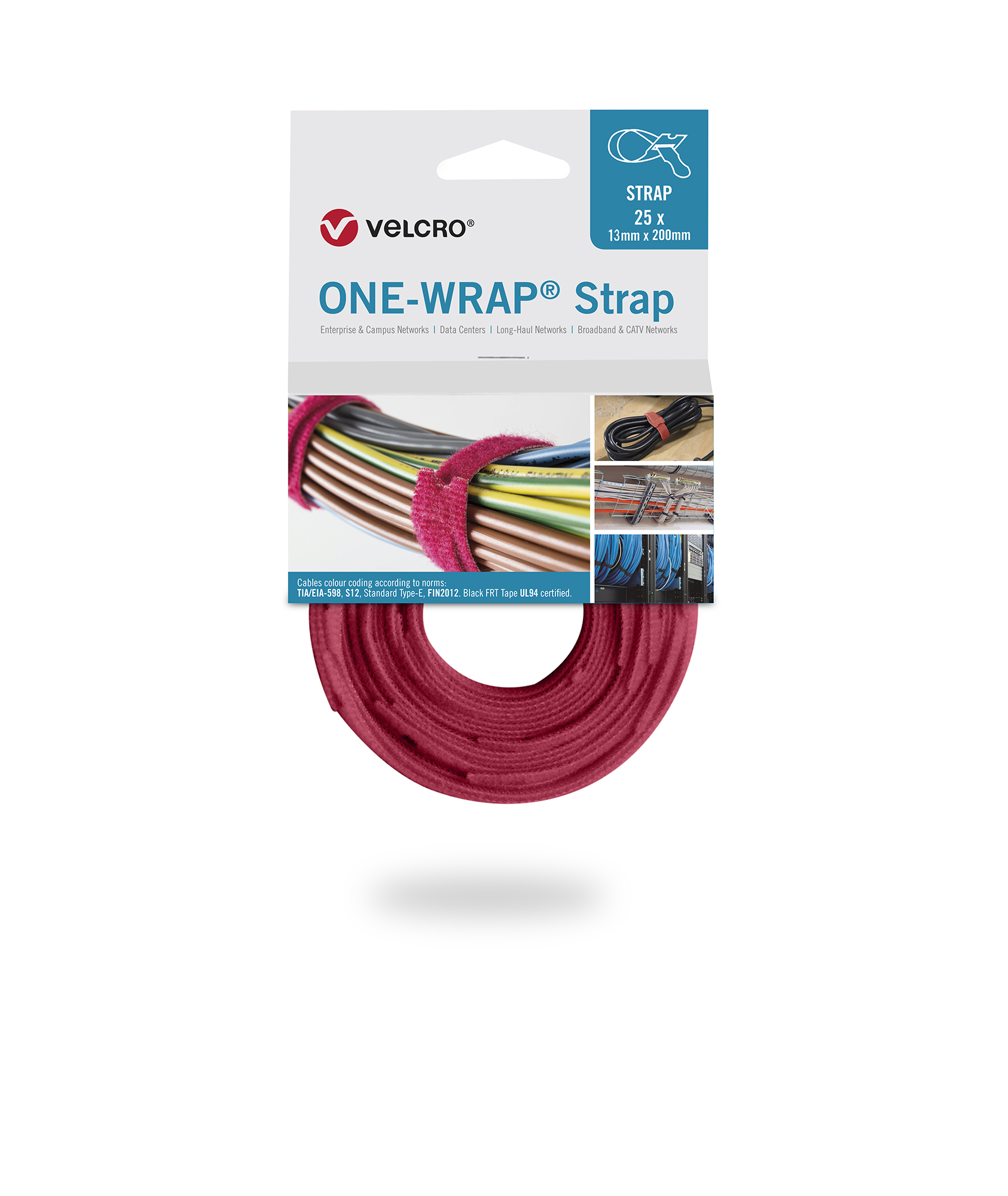 Velcro Red Reclosable Fastener, 13mm x 200 mm