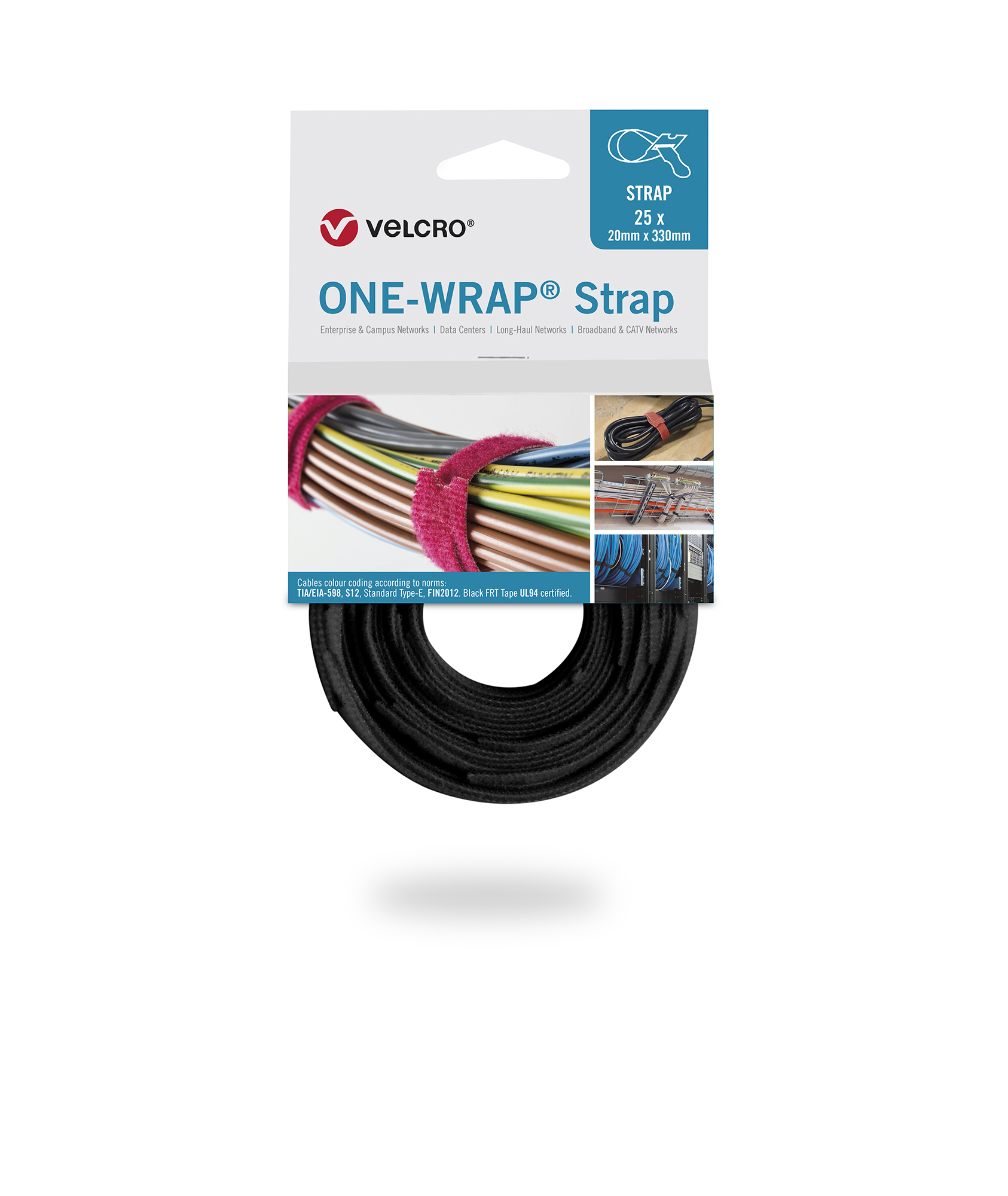vel-ow64701 Velcro Black Reclosable Fastener, 20mm x 330 mm