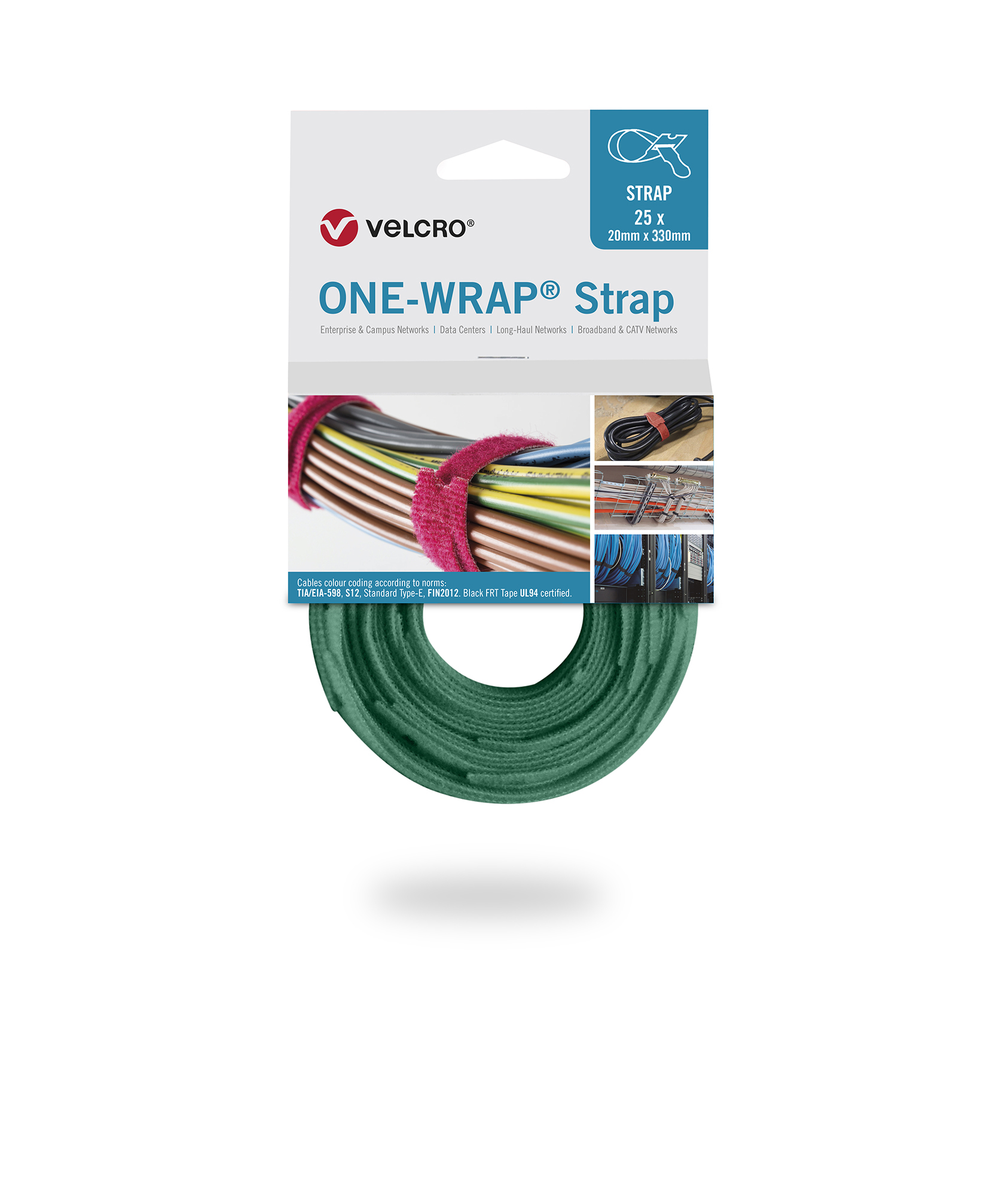 vel-ow64706 Velcro Green Reclosable Fastener, 20mm x 330 mm