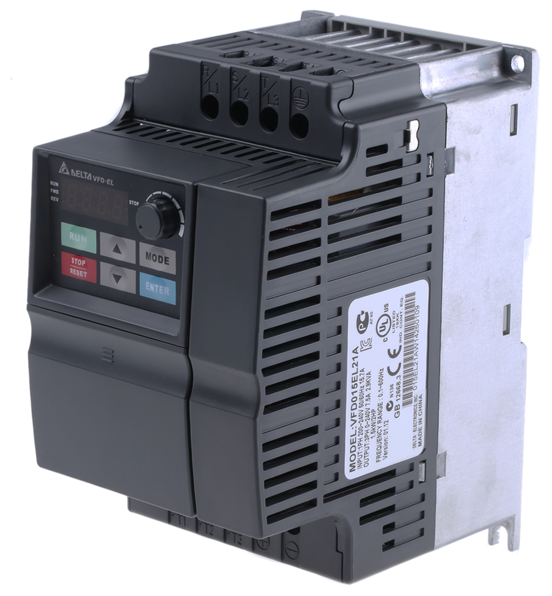Delta Electronics Inverter Drive, 1.5 kW, 1 Phase, VFD-EL Series 264V 7.5 A