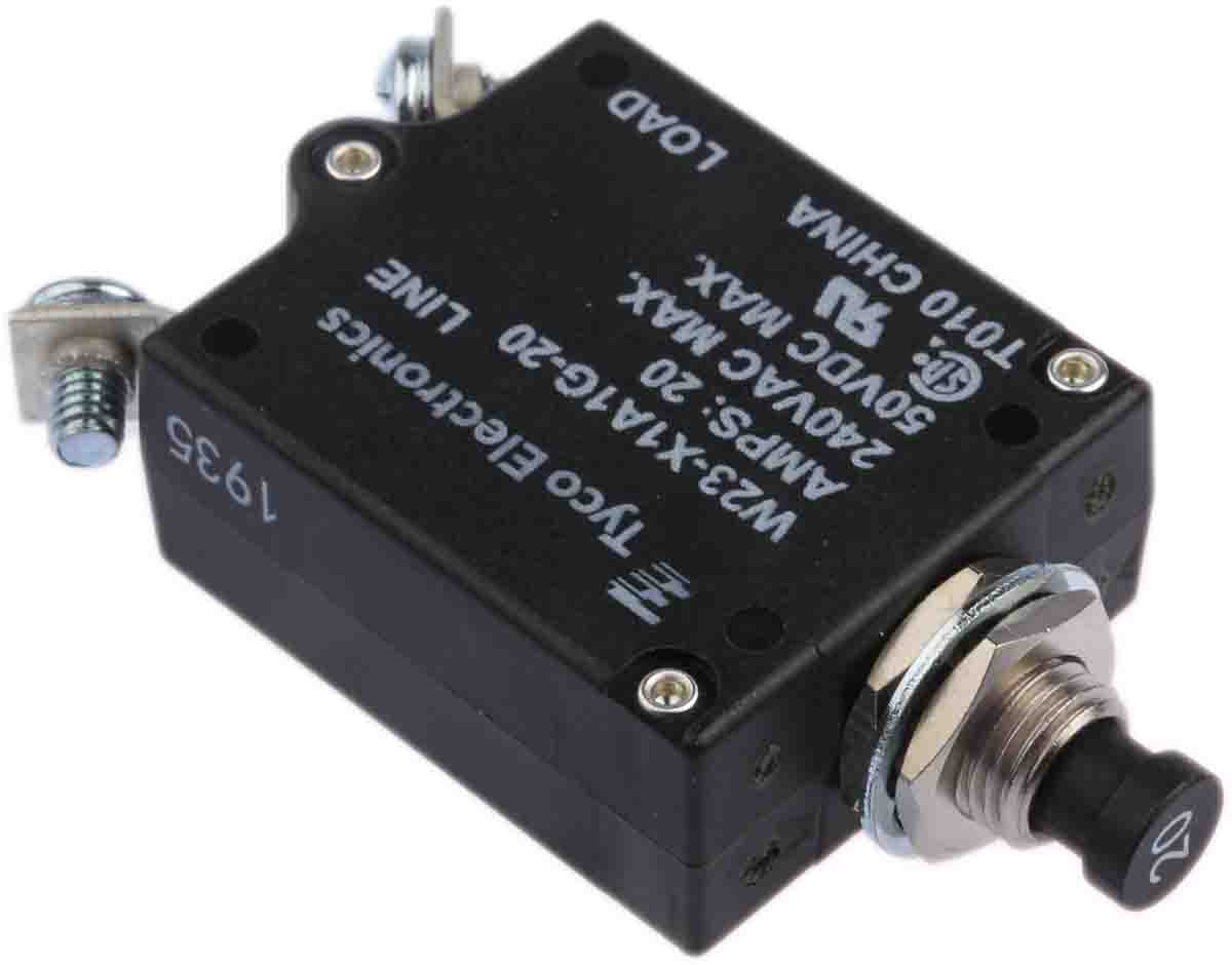 TE Connectivity 0.5 to 50 A W23 Thermal Circuit Breaker - 1-Pole, Direct, 20A Current Rating, 1000 A, 240V ac, 50 V dc