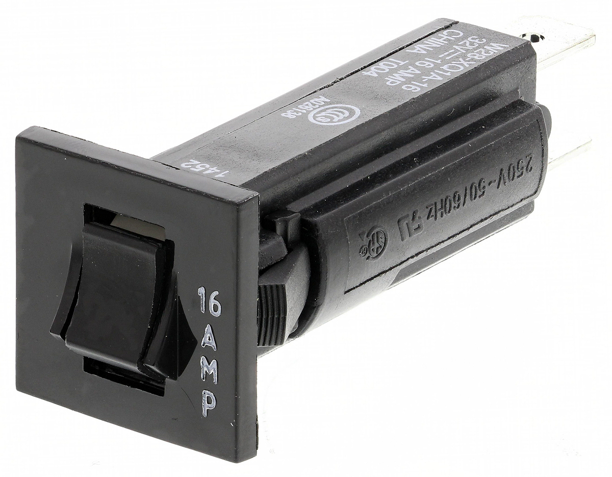 TE Connectivity W28 Thermal Circuit Breaker - 1-Pole, Direct, 16A Current Rating, 1000 A, 240V ac, 50 V dc