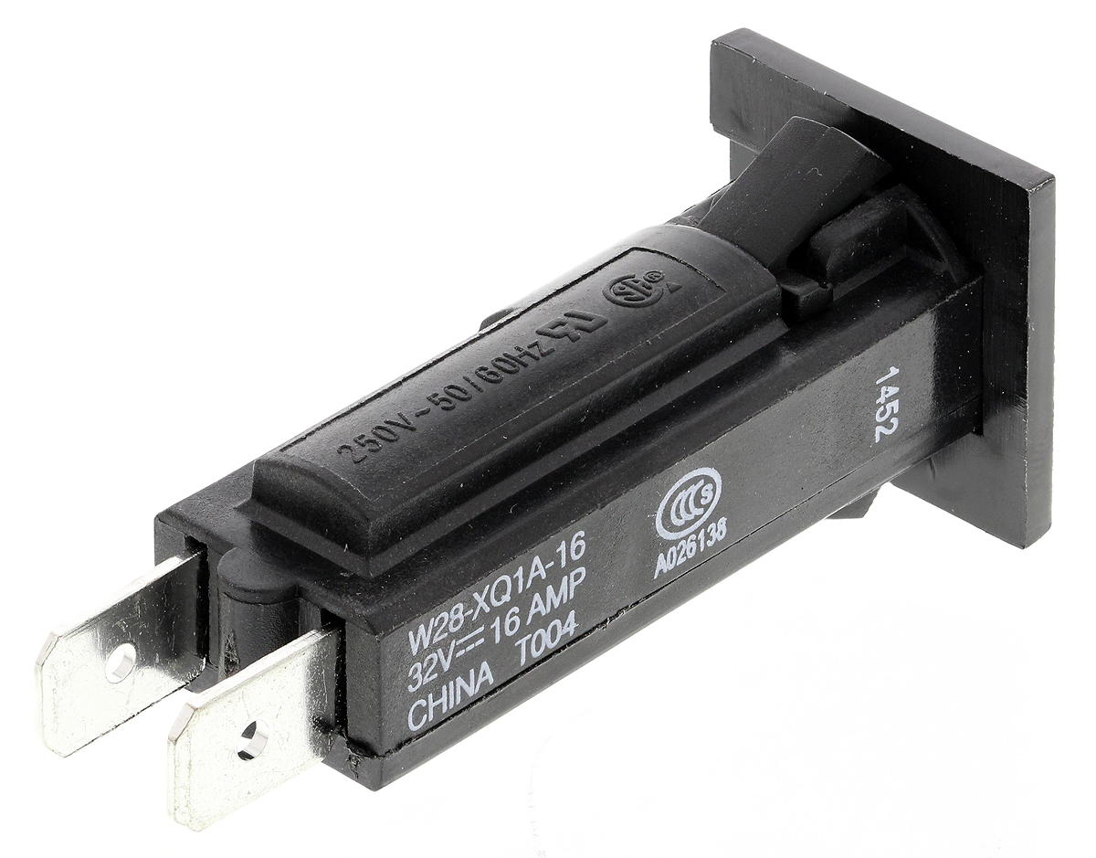 w28-xq1a-16 TE Connectivity W28 Thermal Circuit Breaker - 1-Pole, Direct, 16A Current Rating, 1000 A, 240V ac, 50 V dc