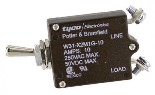 TE Connectivity W31 Thermal Circuit Breaker - 1-Pole, Direct, 10A Current Rating, 1000 A, 240V ac, 50 V dc