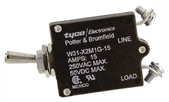 TE Connectivity 0.5 to 50 A W31 Thermal Circuit Breaker - 1-Pole, Direct, 15A Current Rating, 1000 A, 240V ac, 50 V dc