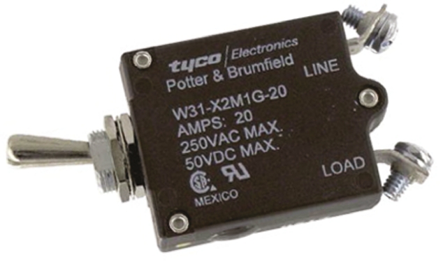 TE Connectivity 0.5 to 50 A W31 Thermal Circuit Breaker - 1-Pole, Direct, 20A Current Rating, 1000 A, 240V ac, 50 V dc