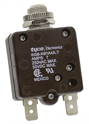 TE Connectivity W58 Thermal Circuit Breaker - 1-Pole, Direct, 7A Current Rating, 1000 A, 250V ac, 50 V dc