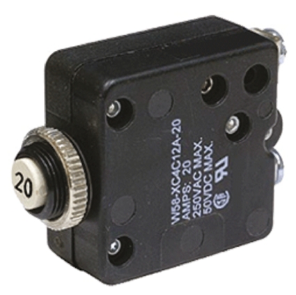 TE Connectivity W58 Thermal Circuit Breaker - 1-Pole, Direct, 20A Current Rating, 1000 A, 250V ac, 50 V dc