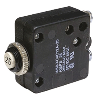 TE Connectivity W58 Thermal Circuit Breaker - 1-Pole, Direct, 25A Current Rating, 1000 A, 250V ac, 50 V dc