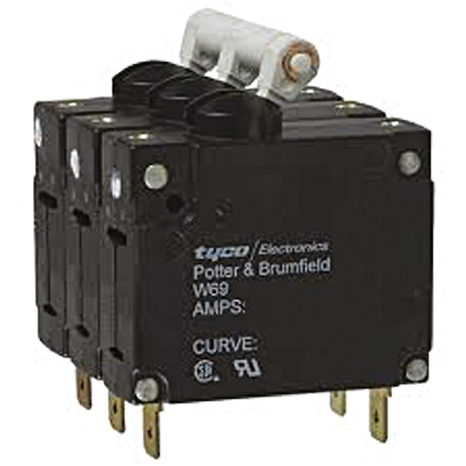 TE Connectivity 0.2 to 50 A W69 Thermal Circuit Breaker - 3-Pole, Direct, 15A Current Rating, 1000 A, 250V ac, 50 V dc