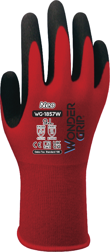 Wonder Grip WG1857W Black, Red Nitrile Nitrile Coated Gloves, Size 10, Nitrile Coating