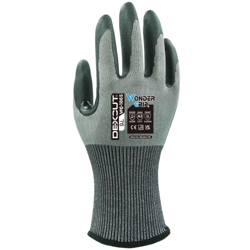 Wonder Grip DEXCUT Green HPPE, Mineral Fibre, Nylon, Polyester, Spandex Work Glove, Size 6, Nitrile Coating