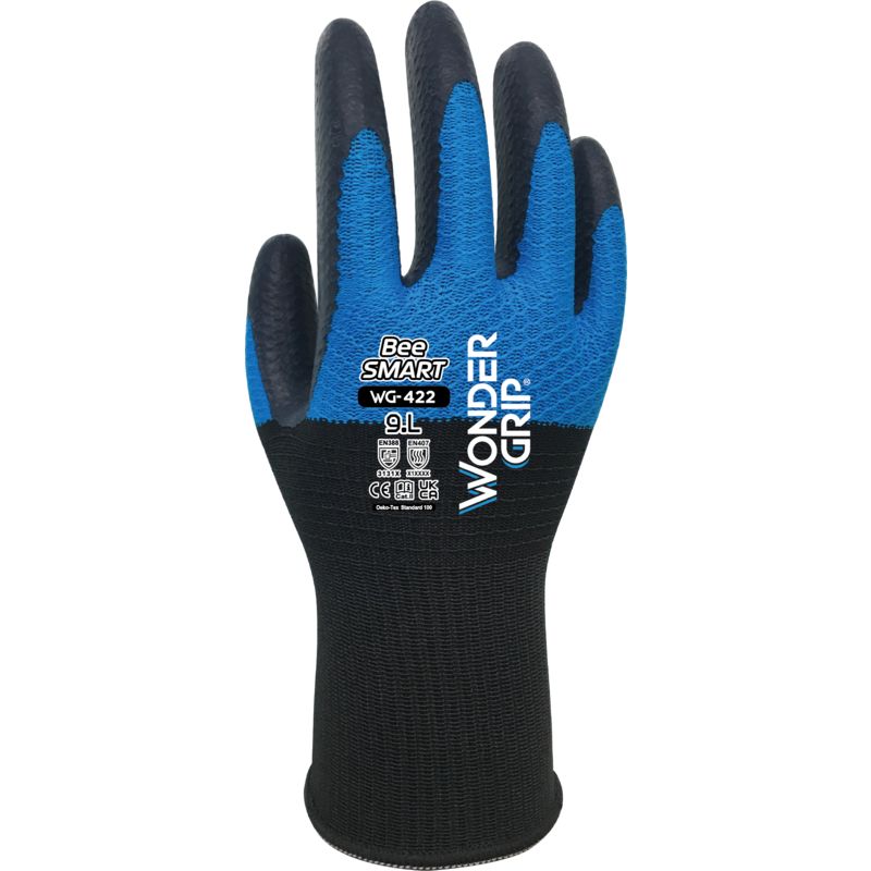 Wonder Grip BEE-SMART Black, Blue Polyester Work Glove, Size 10, Latex Coating