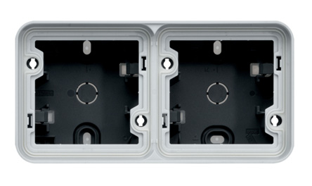 Hager WNA Grey Grey Polypropylene Back Box, IP55, Surface Mount, 2 Gangs 76 mm 56mm 76 mm