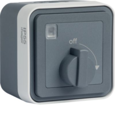 Hager OFF-ON Control Station Switch, Polypropylene, Grey, IP55