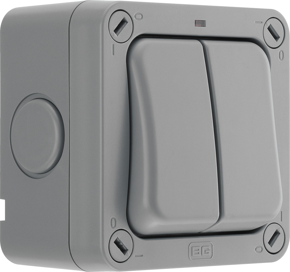 BG Electrical Grey, 2 Way Rocker, 2 Gang, Storm