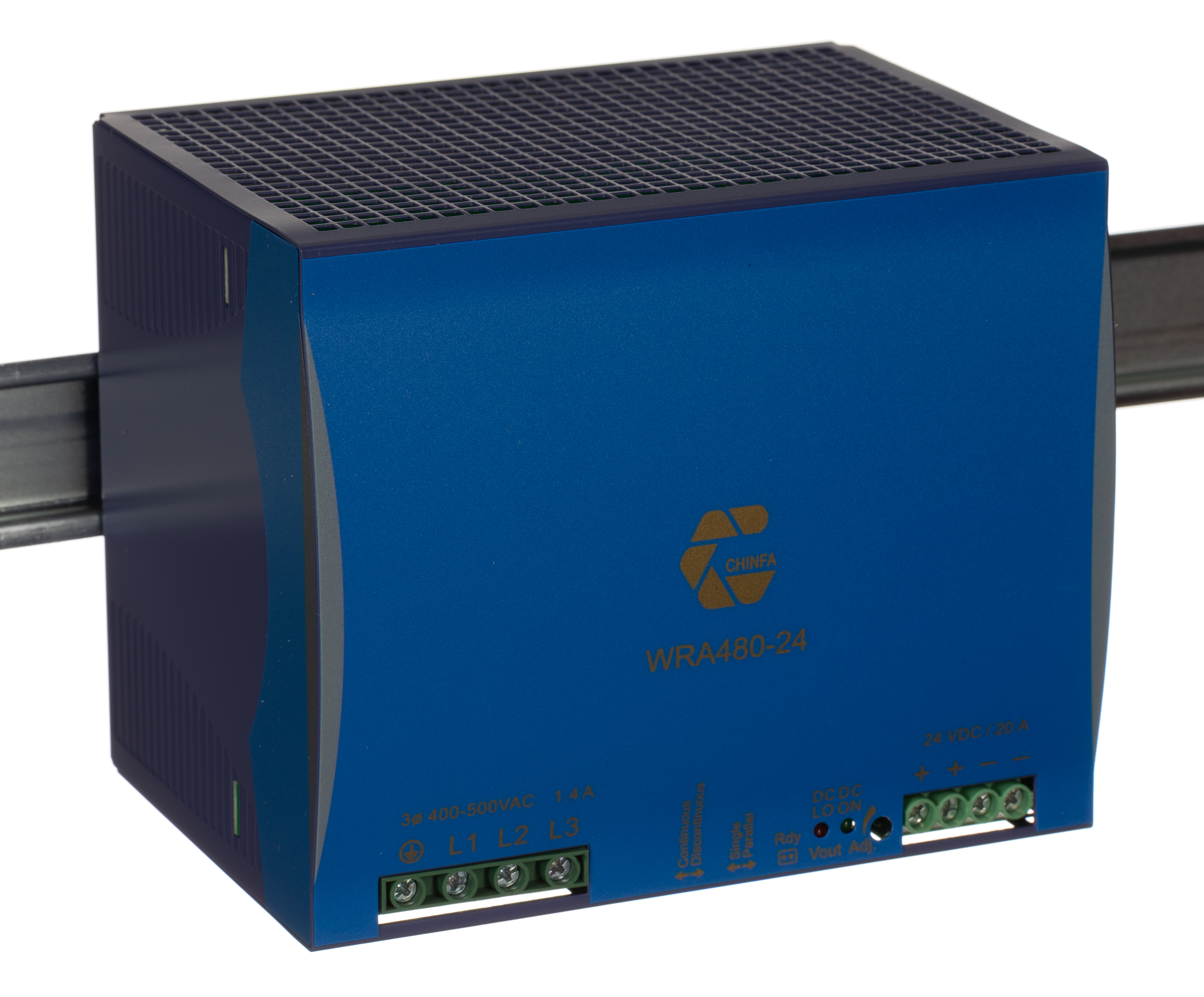 Chinfa WRA 480 Switched Mode DIN Rail Power Supply 575V ac AC Input 24V dc, 20 A Output DC 480 W