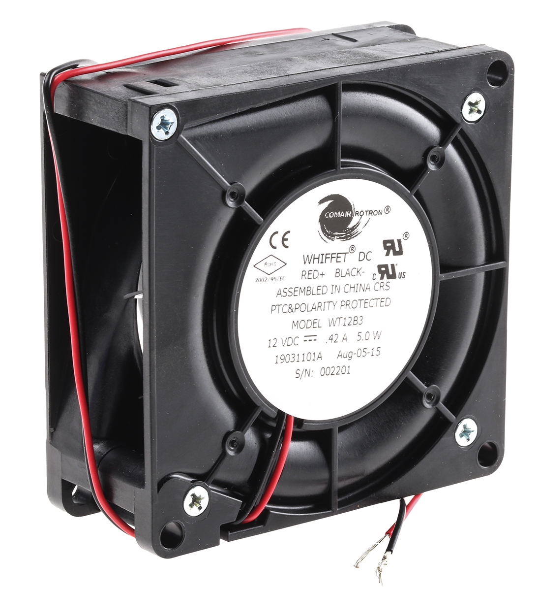 COMAIR ROTRON Whiffet Series Blower Centrifugal Fan, 12V dc, 15 cfm, DC Operation 80 mm x 32mm x 32 mm