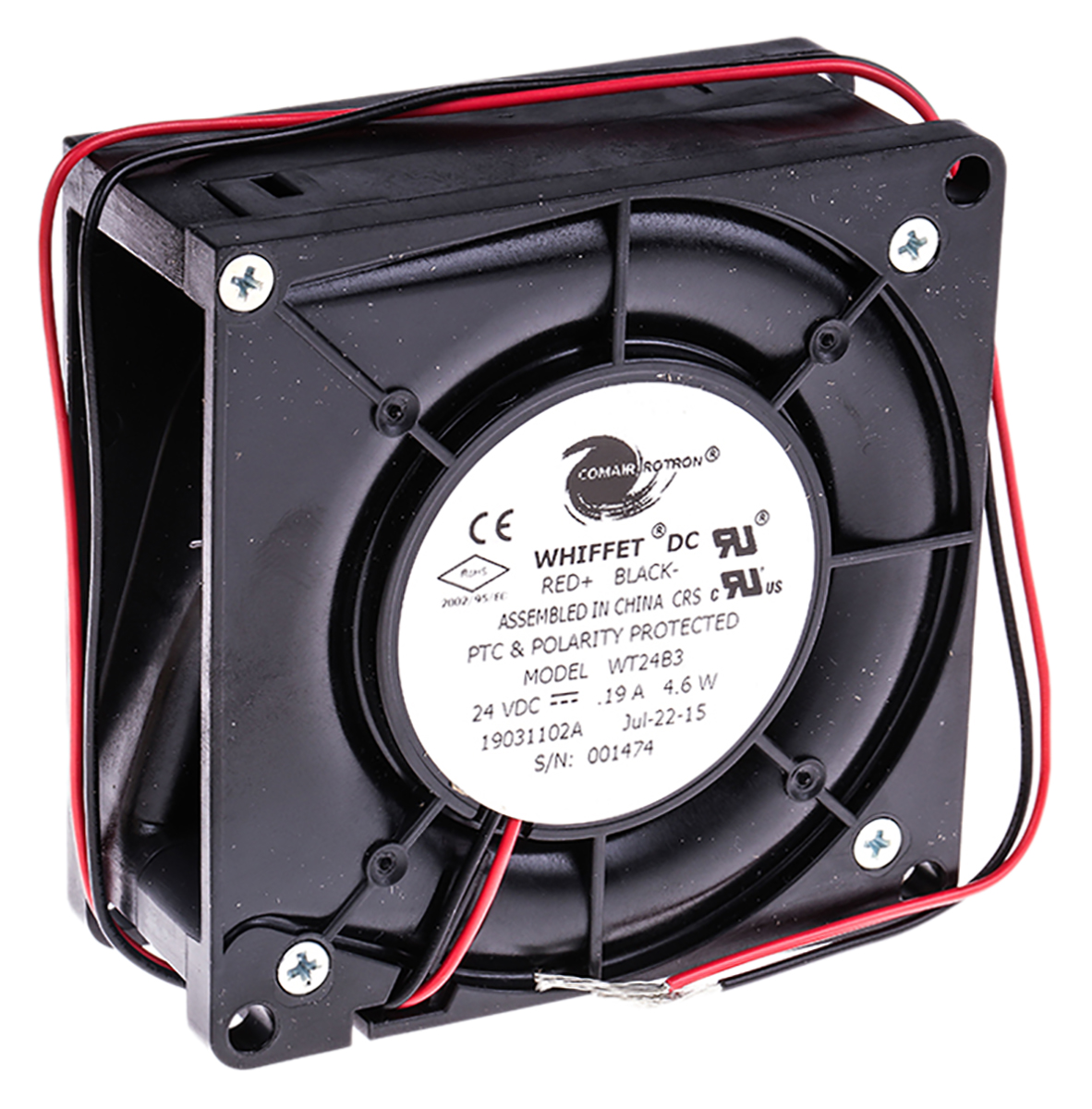 COMAIR ROTRON Whiffet Series Blower Centrifugal Fan, 24V dc, 15 cfm, DC Operation 80 mm x 32mm x 32 mm