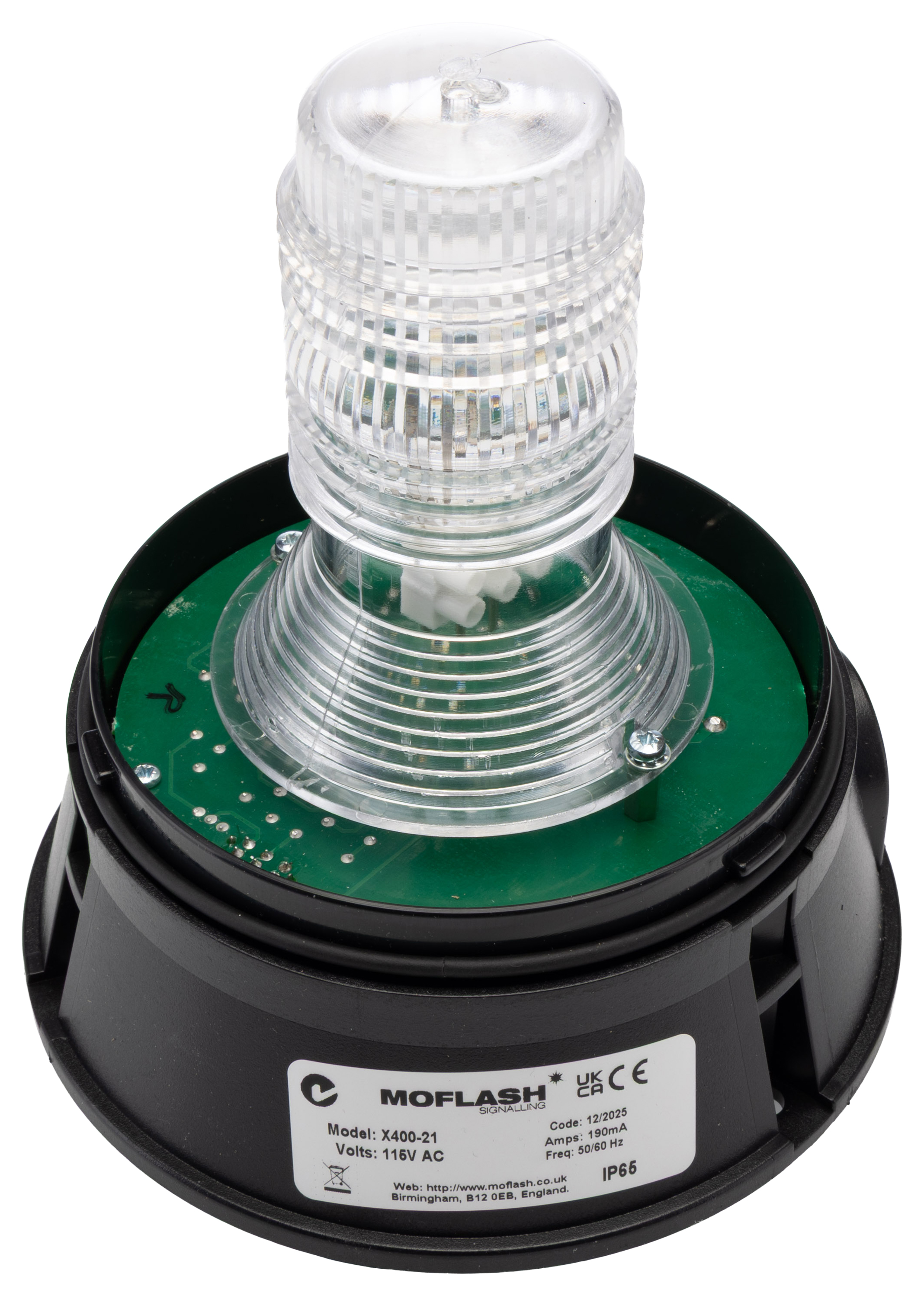 Moflash X400 Series Amber, Blue, Clear Flashing Beacon 115V ac, Xenon Bulb Surface, Wall, IP65
