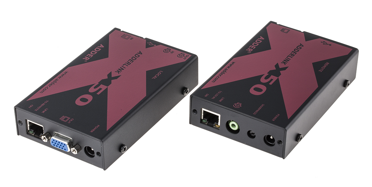 x50-uk Adder 1 Port VGA over Catx 3.5 mm Stereo Extender Pair 50 m, 1920 x 1200 pixel Maximum Resolution