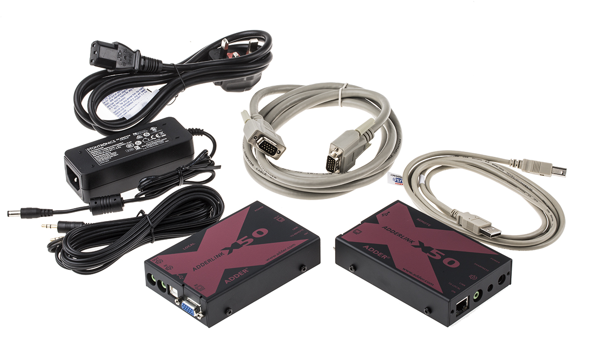 x50-uk Adder 1 Port VGA over Catx 3.5 mm Stereo Extender Pair 50 m, 1920 x 1200 pixel Maximum Resolution