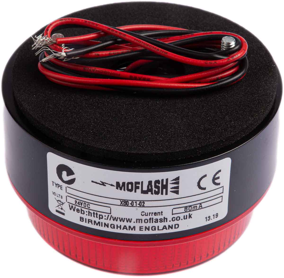 x80-01-02 Moflash X80 Series Red Flashing Beacon 230V, Xenon Bulb Surface, Wall, Conduit, Stud Mount, IP67